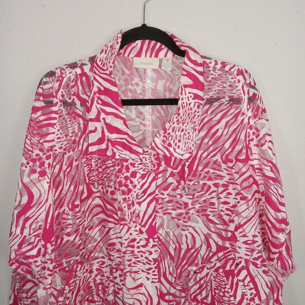 CHICO’S Pink White Mesh Tiger Print Jacket Women Size XL Chicos 4 - Picture 2 of 6